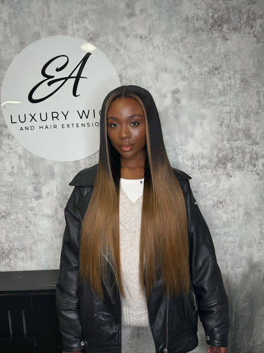 Gold Blonde Ombre and face frame with Dark Root Base- TONI