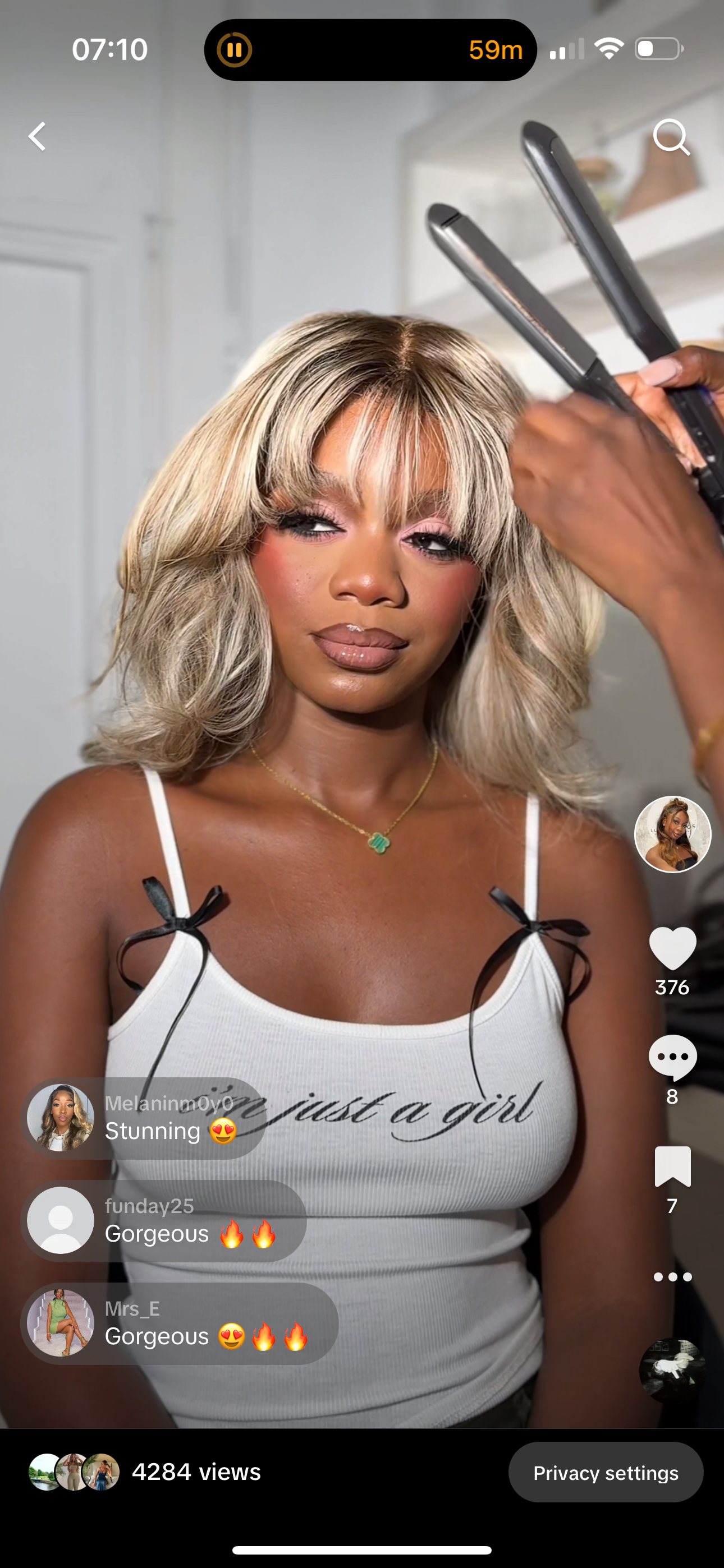 Lightest blonde with golden dark Blonde highlights & root blend with fringe and layers- TEE TEE