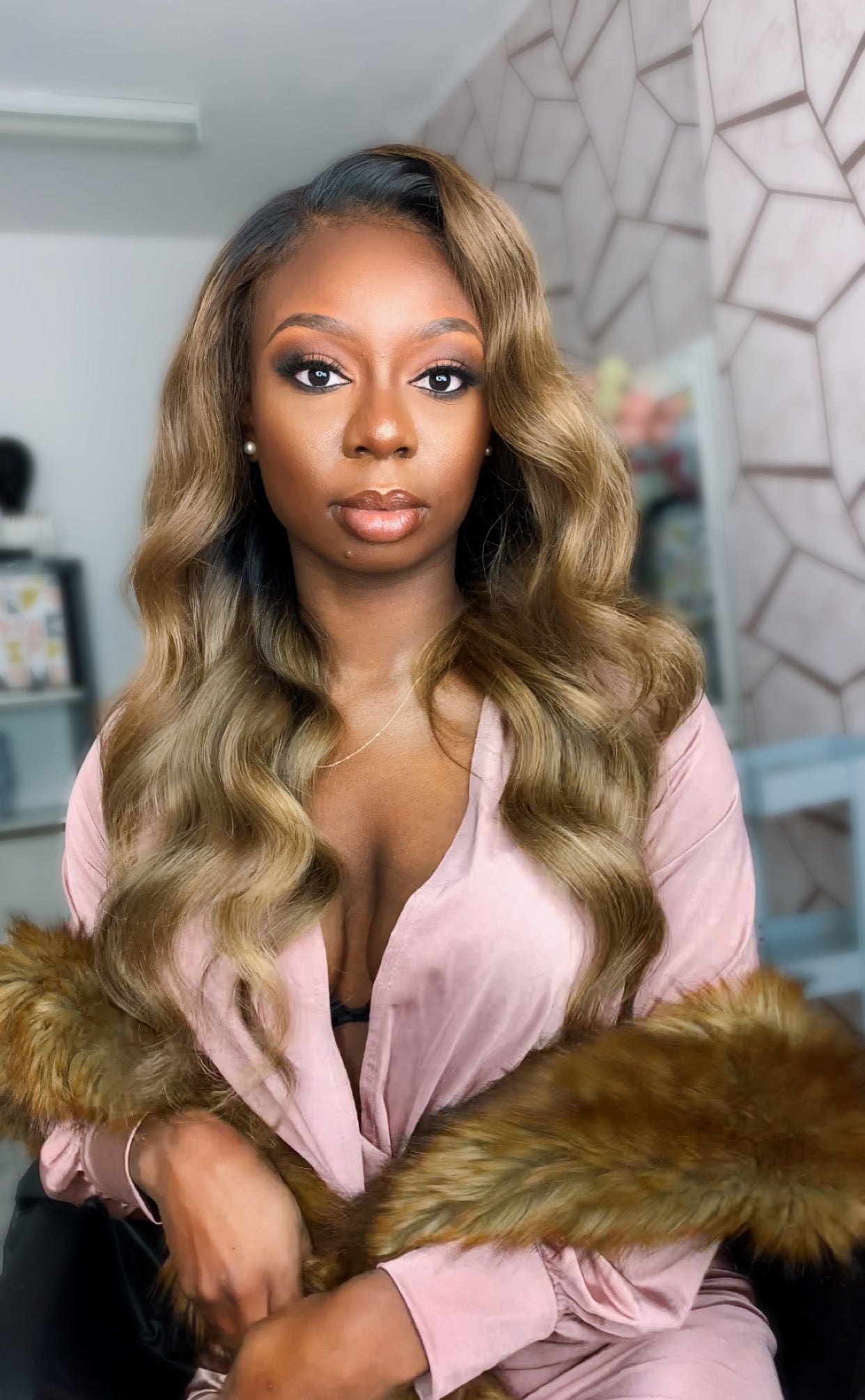Golden warm blonde, light brown highlights wig - RICH GOLD