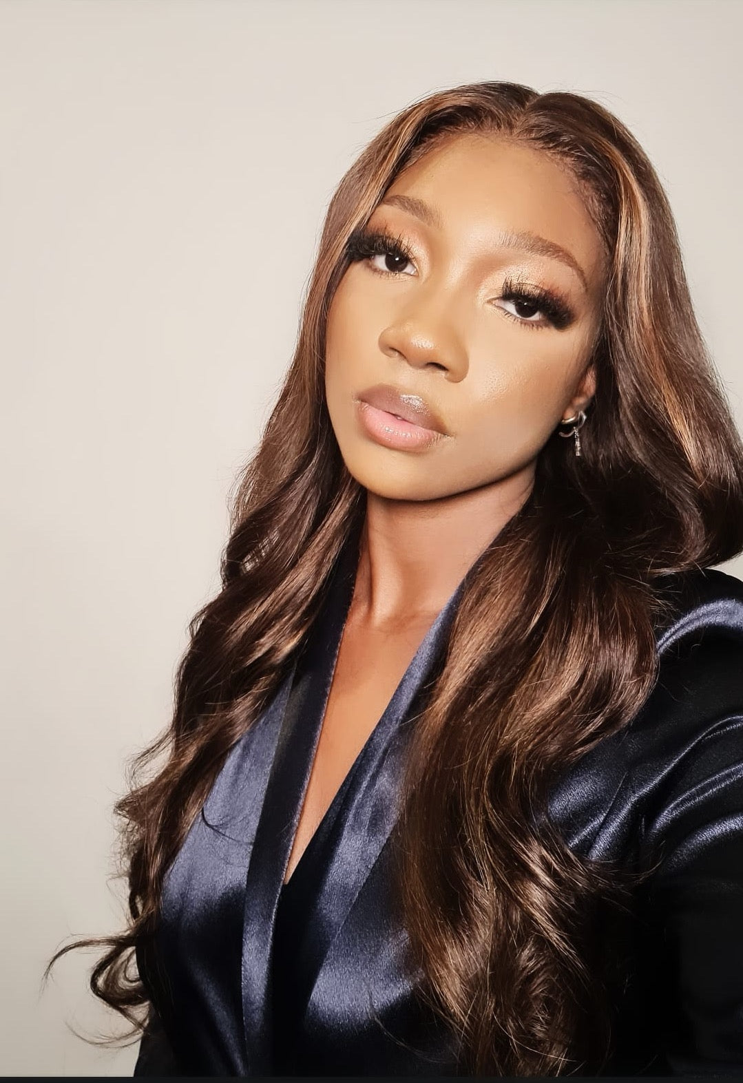 Dark chocolate brown, soft blonde highlights wig - QUEENIE