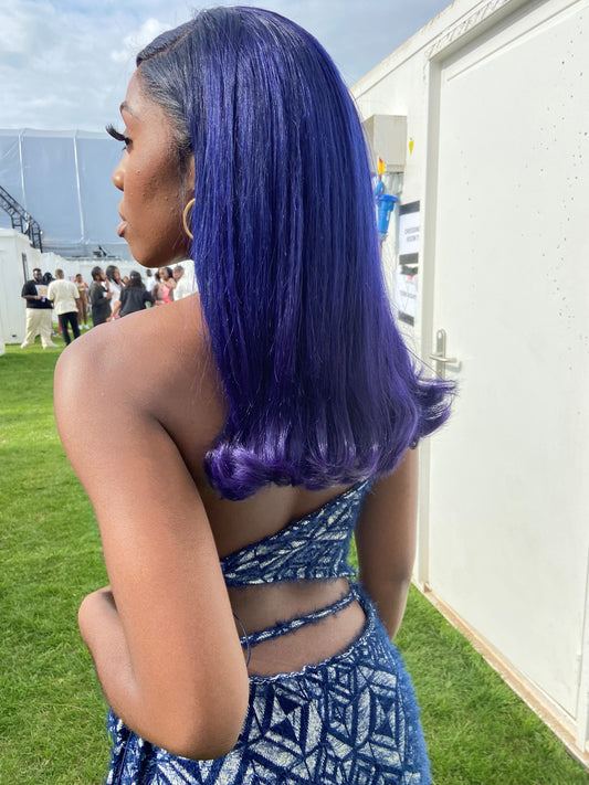 Deep Blue and Purple Long Bob Wig - BLUE GRAPE