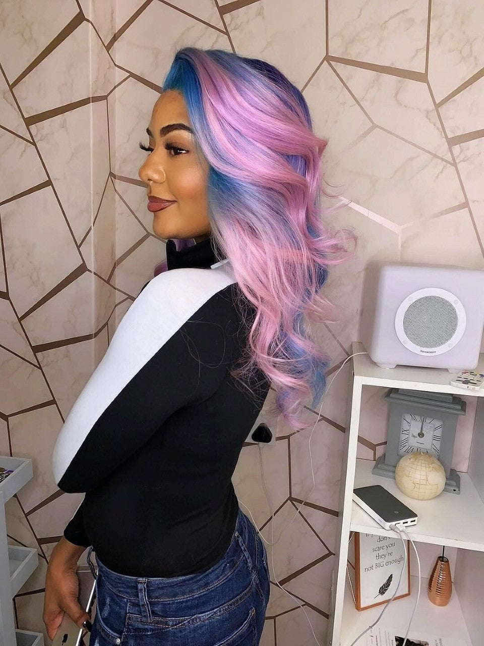 Pink, purple and blue multi-colour highlight wig - CANDY FLOSS