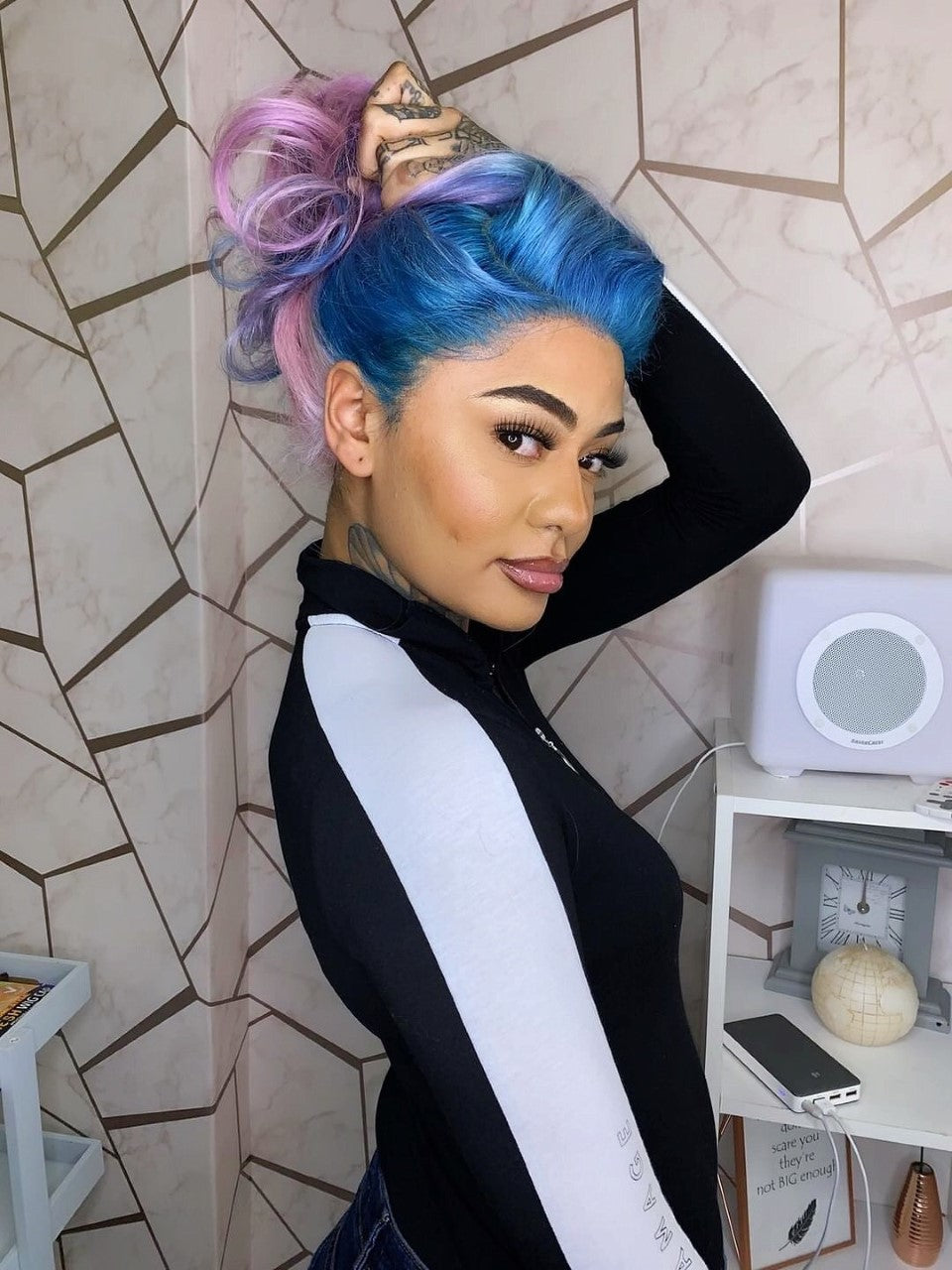 Pink, purple and blue multi-colour highlight wig - CANDY FLOSS