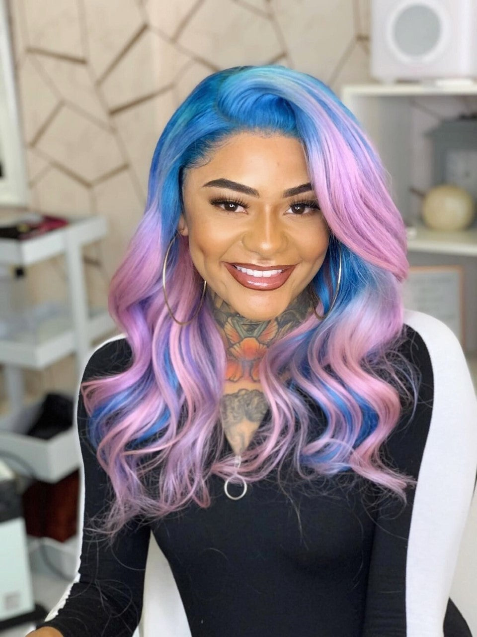 Pink, purple and blue multi-colour highlight wig - CANDY FLOSS