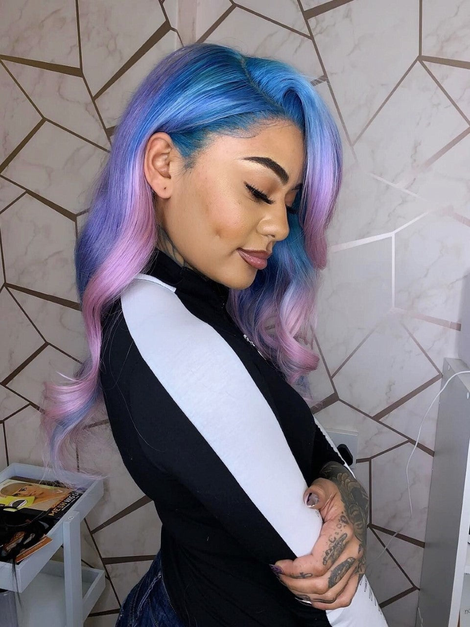 Pink, purple and blue multi-colour highlight wig - CANDY FLOSS
