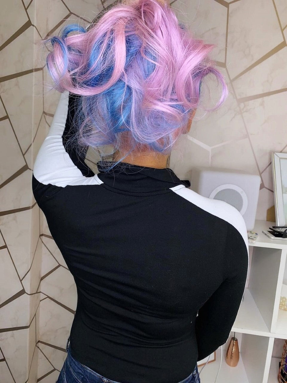 Pink, purple and blue multi-colour highlight wig - CANDY FLOSS