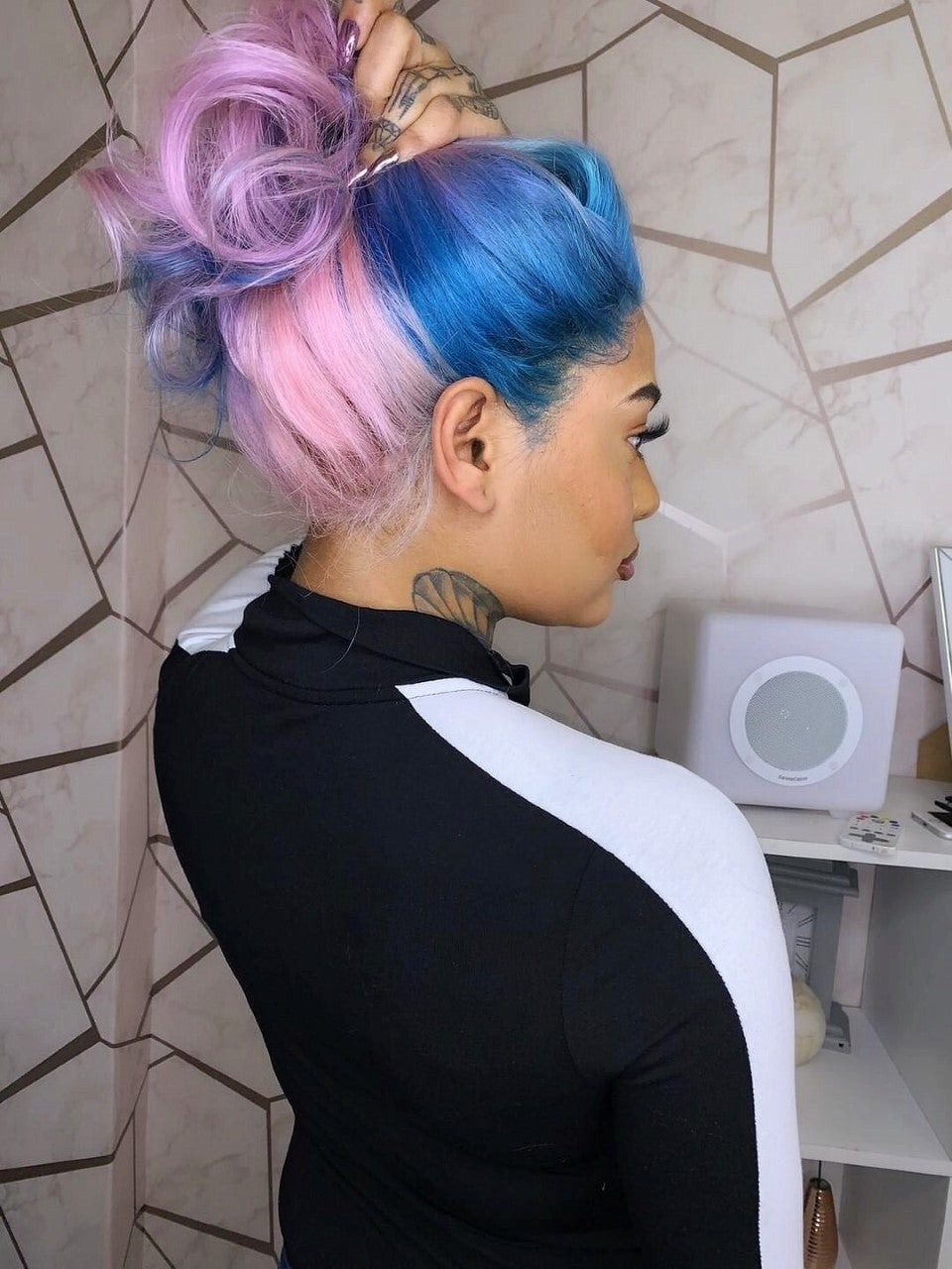 Pink, purple and blue multi-colour highlight wig - CANDY FLOSS
