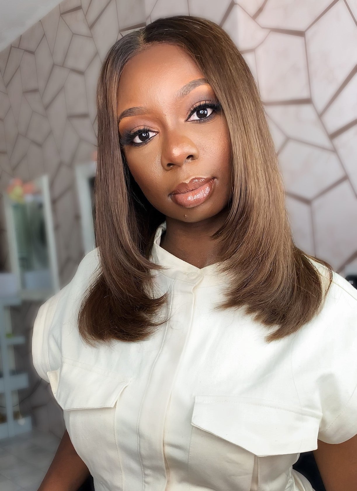 Warm chocolate brown layered wig - KELLY