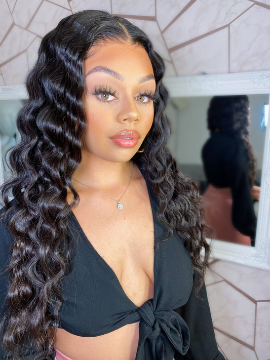 Natural black waved wig - INDIA WAVES
