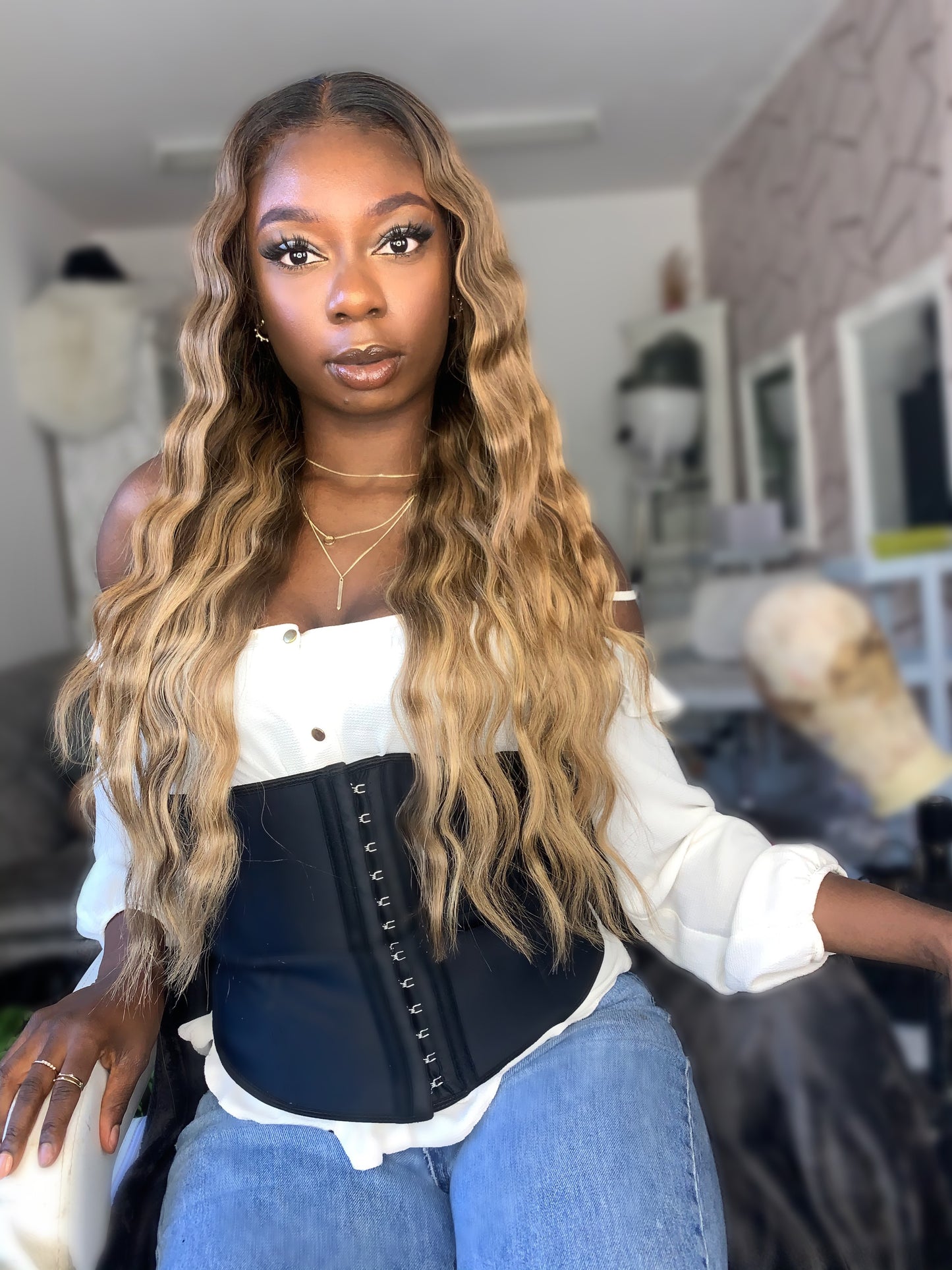 Golden warm blonde, light brown highlights wig - RICH GOLD