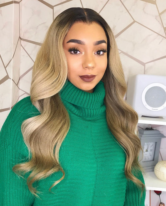 Multi blonde toned, cool light & dark blonde, dark roots wig - SHANNON