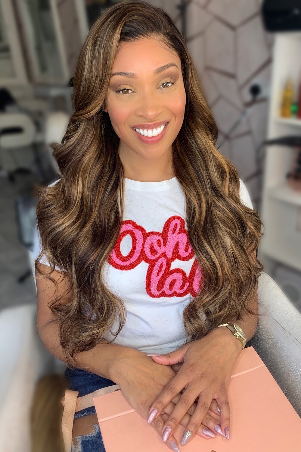 Heavy blonde highlighted wig unit dark brown roots wig HONOLULU