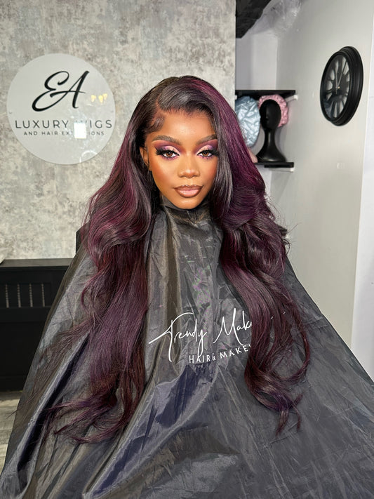 Black and Deep Purple Highlights Wig - Dark Berry