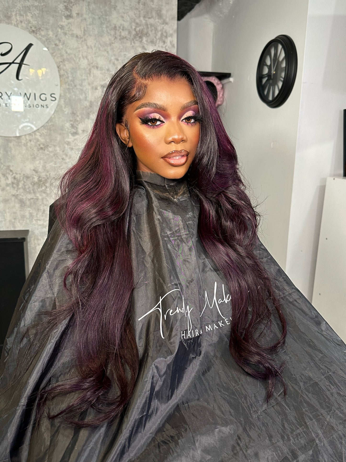 Black and Deep Purple Highlights Wig - Dark Berry