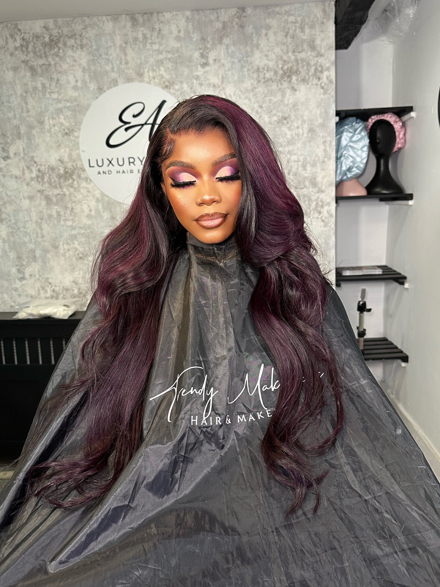 Black and Deep Purple Highlights Wig - Dark Berry
