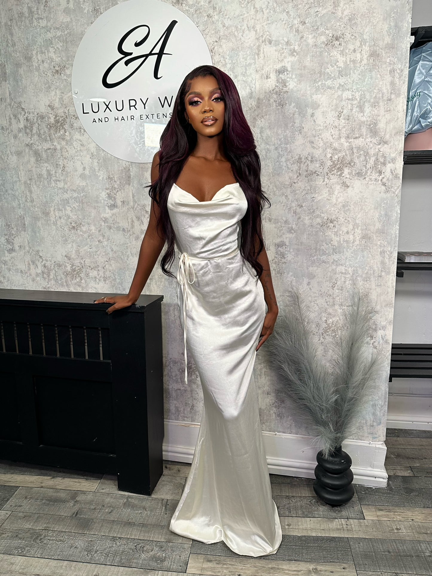 Black and Deep Purple Highlights Wig - Dark Berry