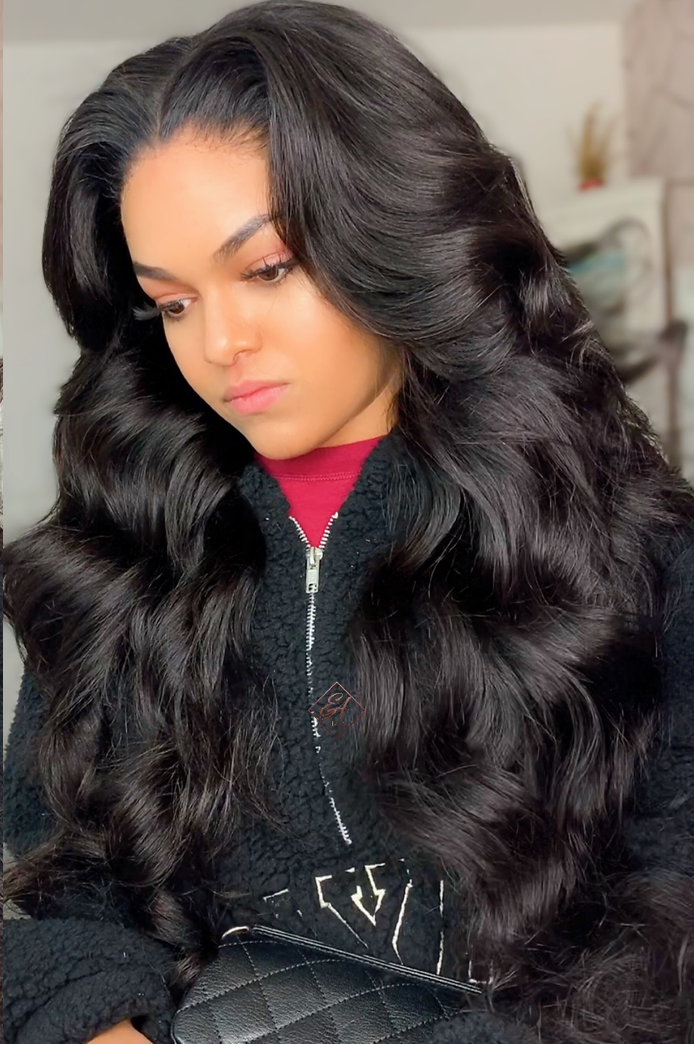 Natural black long layered wig - INDIA