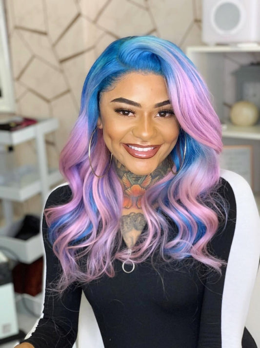 Pink, purple and blue multi-colour highlight wig - CANDY FLOSS